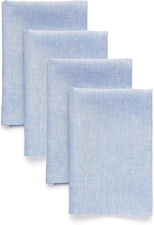 Solino Home Linen Cloth Napkins Set of 4-100% Pure Linen Chambray Blue Dinner Napkins 20 x 20 Inch - Athena, Handcrafted and Machine Washable - Christmas
