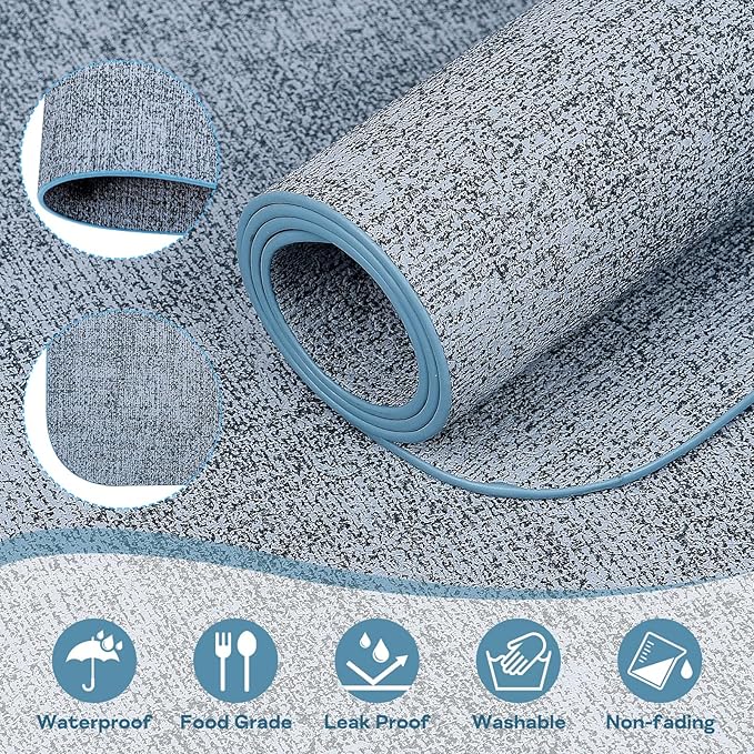 Vinly Placemats Set of 6 - Waterproof Wipeable Faux Leather Table Place Mats Heat Resistant Anti Slip Table Mats for Dining, Indoor, Outdoor, 15.8" x 11.8" (Blue,)