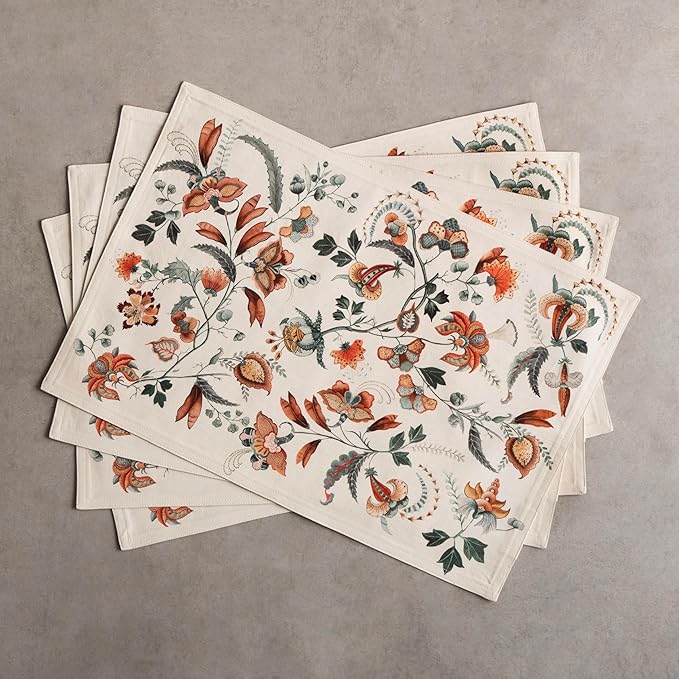 Maison d' Hermine Placemats Set of 4 100% Cotton Washable Cloth Place Mats, Reusable Table Mats for Thanksgiving Christmas Decorations Kitchen Dining Party Wedding Restaurant (Dalida, 13" x 19")