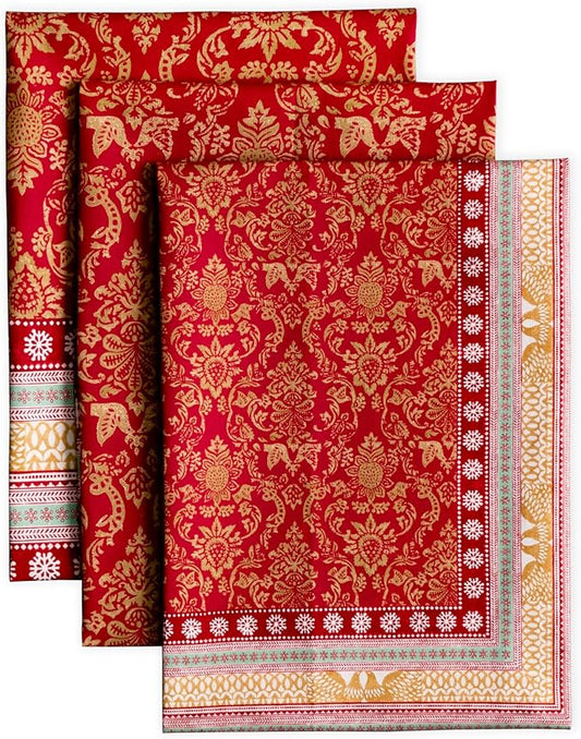 Maison d' Hermine Kitchen Towels Set of 3 100% Cotton 20" x 27.5" Reusable Cloth Tea Dish Towels Absorbent with Hanging Loop for Kitchen Dining Thanksgiving Christmas Decorations (Sofia)