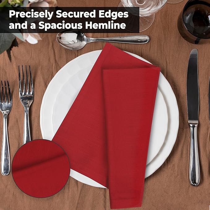 Urban Villa Cloth Napkins 100% Cotton Slub Absorbent Dinner Napkins (Set of 12) Oversized 20x20 Inches Solid Red Color Soft Durable Reusable Washable Ideal for Everyday Use Wedding Parties