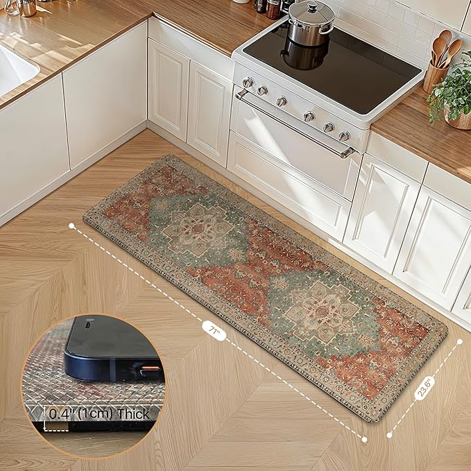 GENIMO Kitchen Mats for Floor, Washable Anti Fatigue Mat for Cushioned, 23.6"x71", Waterproof Kitchen Rugs, Non Slip Comfort Standing Mat Rug for Home, Sink, Laundry, Multi Color