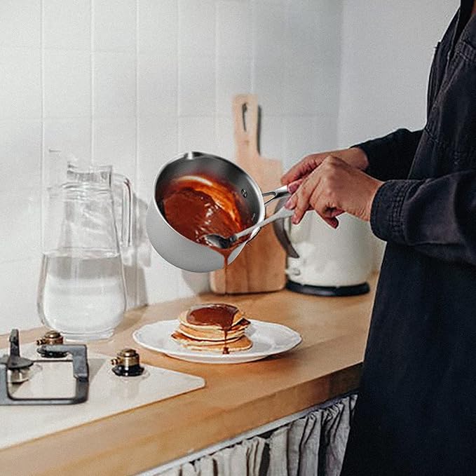 2.5 Quart Stainless Steel Pot Saucepan with Glass Strainer Lid, Sauce Pot with Two Side Spouts, Induction Cooking Pot, Multipurpose Sauce Pan with Lid for Cooking(Tri-Ply Full Body)