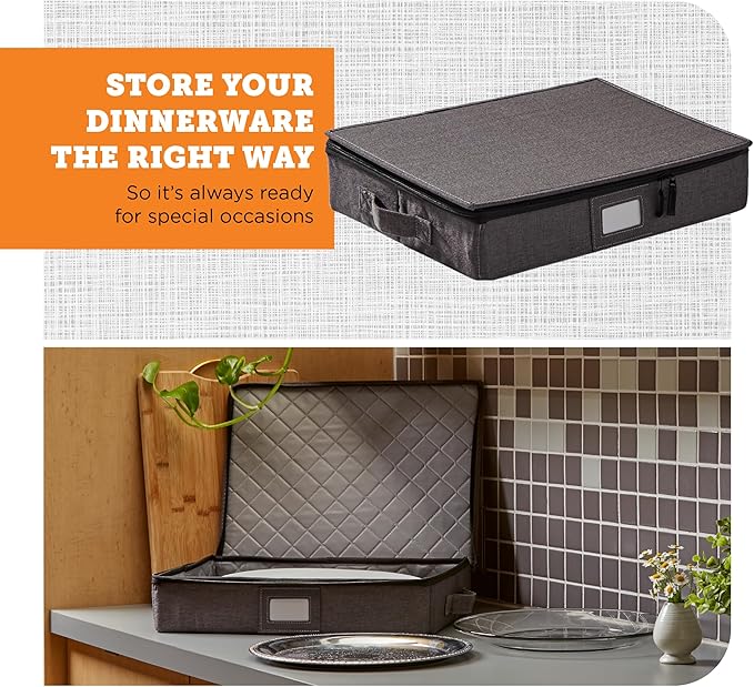 storageLAB China Storage Containers, Containers for Organizing, Hard Shell Case, Felt Plate Dividers, Moving Supplies, Storage Box, Wine, Dishes, Glasses Storage, Charger Plates Storage Containers