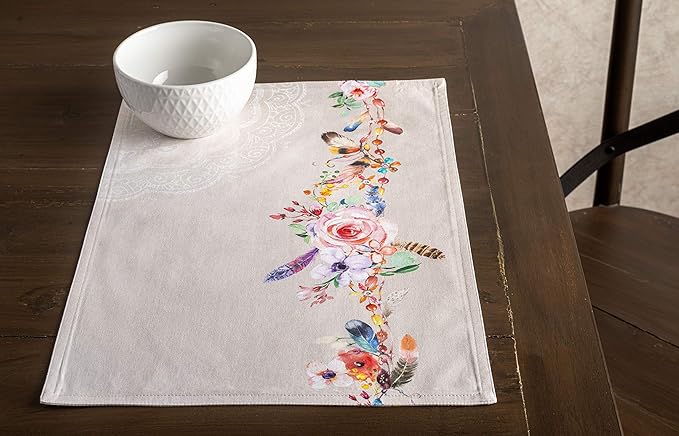 Maison d' Hermine Placemats Set of 4 100% Cotton Washable Cloth Place Mats, Reusable Table Mats for Kitchen Dining Decoration, Party, Wedding, Restaurant Spring/Summer (Ibiza - Beige, 13" x 19")