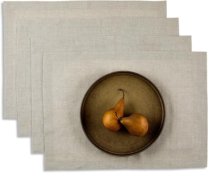 Solino Home Linen Natural Placemats Set of 4-100% Pure Linen Placemats 14 x 19 Inch for Fall, Autumn, Thanksgiving, Christmas, Holiday - Fete