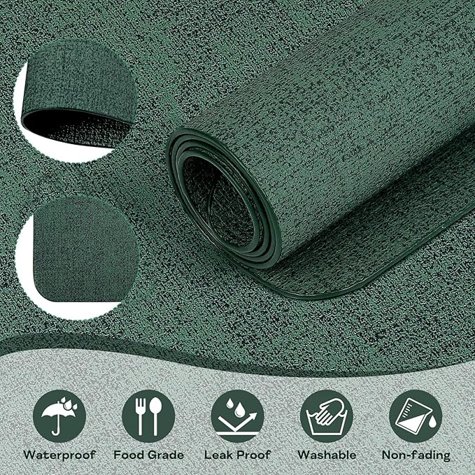 Vinly Placemats Set of 6 - Waterproof Wipeable Faux Leather Table Place Mats Heat Resistant Anti Slip Table Mats for Dining, Indoor, Outdoor, 15.8" x 11.8" (Dark Green)