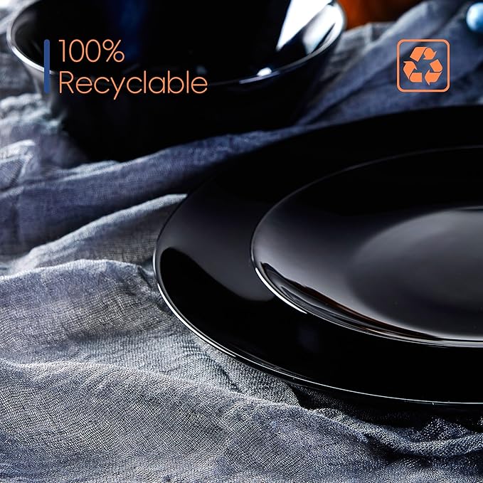 Dinnerware Sets for 6, LaGlint 18 Pieces Opal Glass Plates and Bowls Set, Dishwasher and Microwave Safe Dish Dinning Ware, Chip and Scratch Resistant Dishware Black
