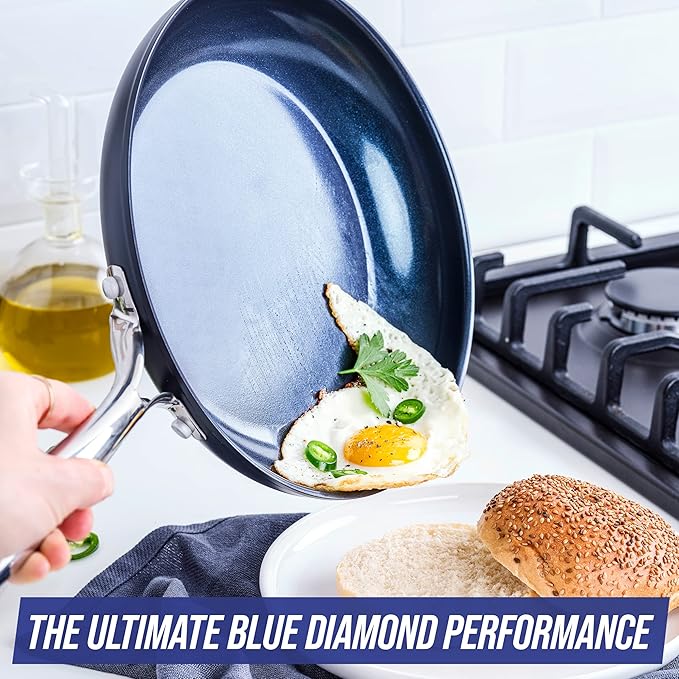 Blue Diamond Cookware Hard Anodized Ceramic Nonstick, 11" Frying Pan Skillet with Lid, PFAS-Free, Dishwasher Safe, Oven Safe, Grey