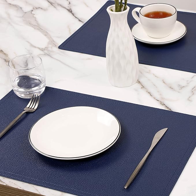 Set of 6 Faux Leather Placemats, PU Table Mats, Waterproof, Stain Resistant, Heat Resistant, Non-Slip Easy to Clean for Kitchen Dining Table,Conference Table