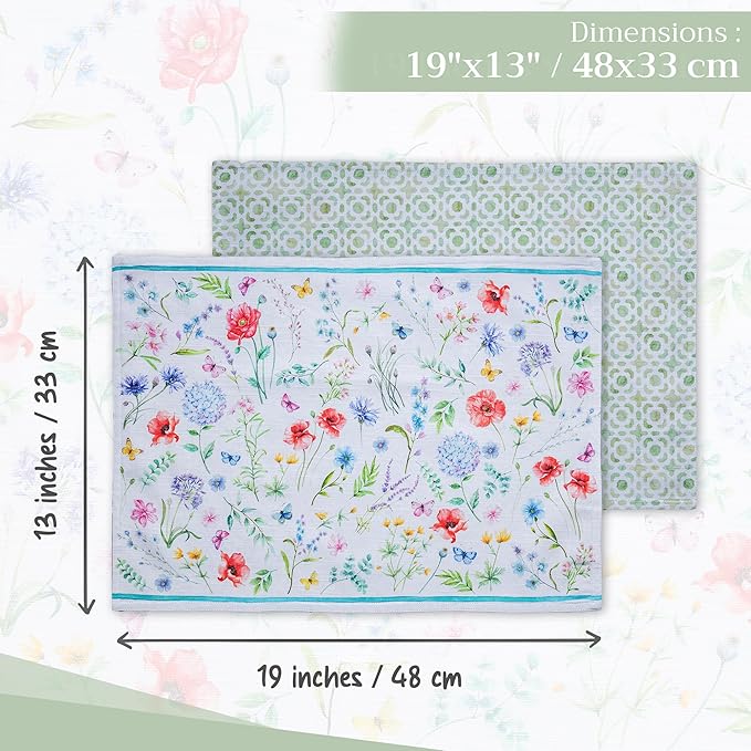 Maison d' Hermine Placemats Set of 4 100% Cotton Washable Cloth Place Mats, Reusable Table Mats for Kitchen Dining Decoration, Party, Wedding, Restaurant Spring/Summer (Just Floral, 13" x 19")