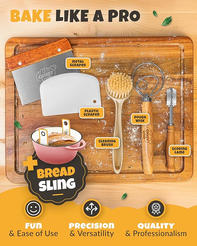 Dutch Oven for Bread Baking - incl. Sourdough Bread-Baking Supplies like Banneton Bread-Proofing Basket - 5QT Enameled Cast Iron Bread-Oven with Lid, Baking Pan, Scoring Tool Lame