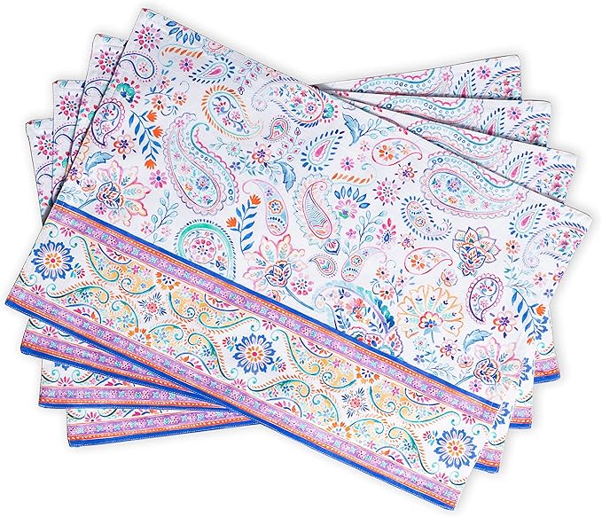 Maison d' Hermine Placemats Set of 4 100% Cotton Washable Cloth Place Mats, Reusable Table Mats for Kitchen Dining Decoration, Party, Wedding, Restaurant Spring/Summer (Indian Floral, 13" x 19")
