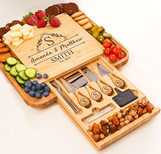 Personalized Charcuterie Board, Wedding Gifts for Couples 2025, Custom Cheese Boards Bridal Shower Gifts, Housewarming Gifts for Christmas, Anniversary, Engagement, New Home, Bride, Parent, Women
