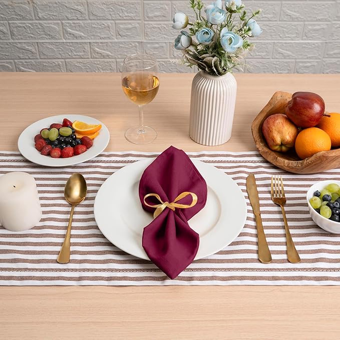 Blue Needles Solid Cloth Napkins Set of 6 Burgundy 100% Cotton Dinner Napkins 18x18 inches - Soft, Reusable, Absorbent & Washable Fall Thanksgiving Linen, Ideal for Events, Parties & Everyday Use