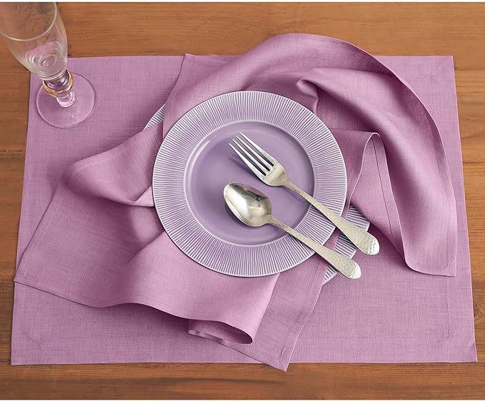 Solino Home Linen Violet Placemats Set of 4-100% Pure Linen Placemats 14 x 19 Inch for Holiday - Fete
