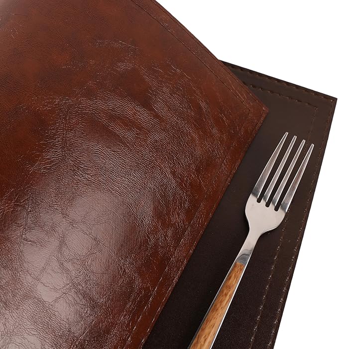 Jovono Waterproof PU Placemats, Faux Leather Dining Table Mat, Set of 8, Easy to Wipe Off Scrub Vinyl Mat, Heat & Stain Resistant for Office Conference Table, Home Décor Brown