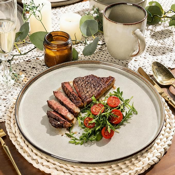 GBHOME Ceramic Dinnerware Sets for 4, 12 Pieces Stoneware Plates and Bowls Sets, Scratch Resistant Dishes, Dishwasher & Microwave Safe, Reactive Glaze