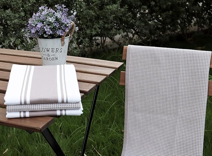 AMOUR INFINI Cotton Kitchen Towels - Set of 4 Highly Absorbent, Ultra Soft Waffle Weave Tea Towel with Hanging Loop - 20x28 Inch Quick Drying Dish Cloths for Cleaning (Beige)