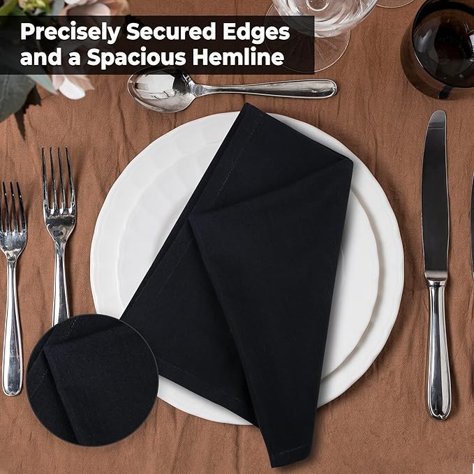 Urban Villa Halloween Cloth Napkins Black Color Dinner Napkins 20''x20'' (Set of 12) 100% Cotton Slub Absorbent Napkins Soft Durable Reusable Washable Ideal for Events Parties Everyday use