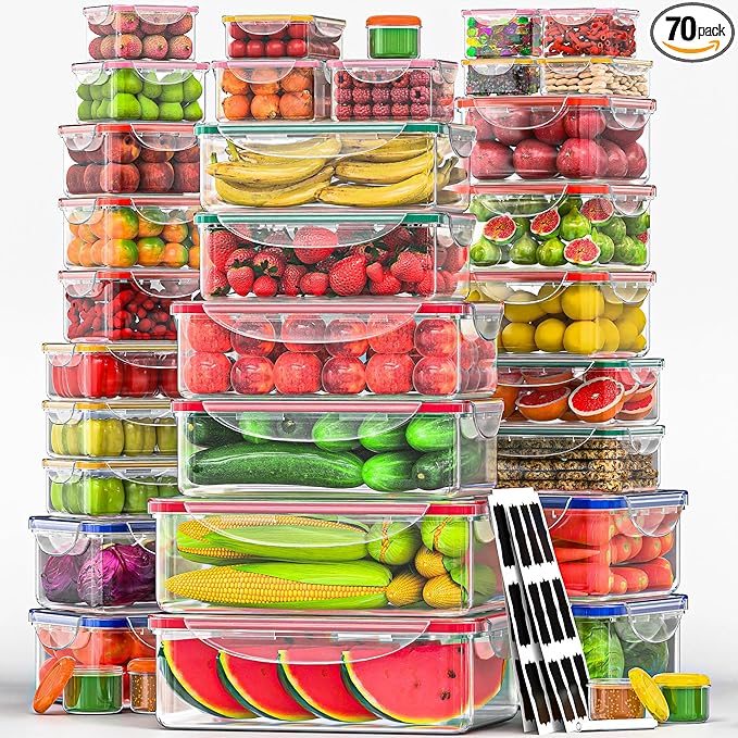70 Pcs Large Food Storage Containers with Lids Airtight-2500ML to Small Box,Total 22812 ML Stackable Kitchen Bowls Set(35 Containers,35 Lids)-BPA Free Leak proof Plastic Boxes-Microwave safe
