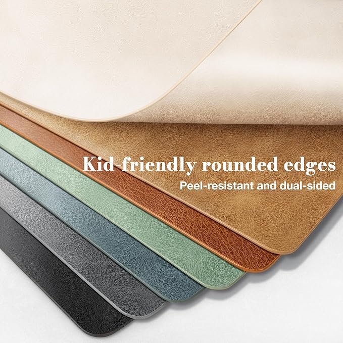 Roxifina Faux Leather Placemats Set of 4 - Vinyl Placemats Wipeable Waterproof Oil-Proof PU Place Mats Heat Resistant Reversible Table Mats for Dining, Kitchen, Outdoor, 12 x 17 Inch (Green)