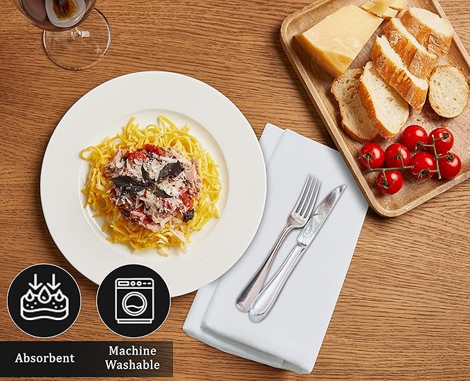 Ruvanti Cloth Napkins set of 12, 18x18 Inches Napkins Cloth Washable, Soft, Durable, Absorbent, Cotton Blend. Table Dinner Napkins Cloth for Hotel, Lunch, Restaurant, Weddings, Events, Parties - White