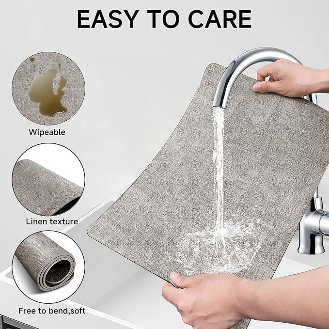 Faux Leather Vinyl Placemats Set of 4 Wipeable Heat Resistant Place Mats 100% Washable - Waterproof - Anti Slip Reversible Table Mats for Kitchen/Dining/Party/Outdoor, 12" x 16.5", Light Grey & Black