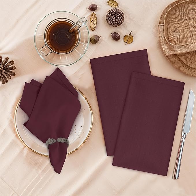 Ruvanti Cloth Napkins Set of 6, 18x18 Inches, 100% Cotton, Washable, Soft & Absorbent, Perfect for Wedding, Christmas, ‎Thanksgiving Dinners - Burgundy