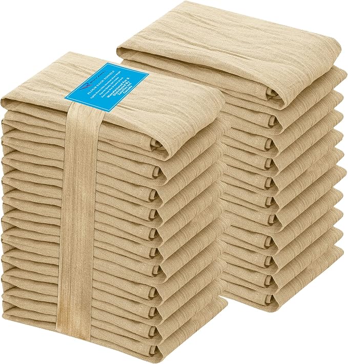 RUVANTI Flour Sack Towels 24 Pack 28x28 Inch, 100% Cotton Tea Towel, Reusable, Machine Washable, Absorbent BarTowels - Dish Cloth Perfect for Drying Dishes & Cleaning - Camel