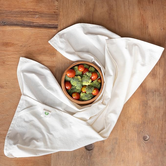 Organic Flour Sack Towels - 8 Pack, 27x27 inch, Natural, Unbleached, Lint-Free, White, Kitchen Towels