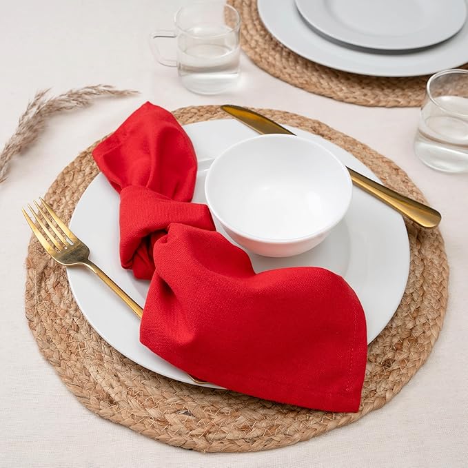 Blue Needles Solid Cloth Napkins Set of 12 Red 100% Cotton Dinner Napkins 18x18 inches - Soft, Reusable, Absorbent & Washable Fall Thanksgiving Linen, Ideal for Events, Parties & Everyday Use
