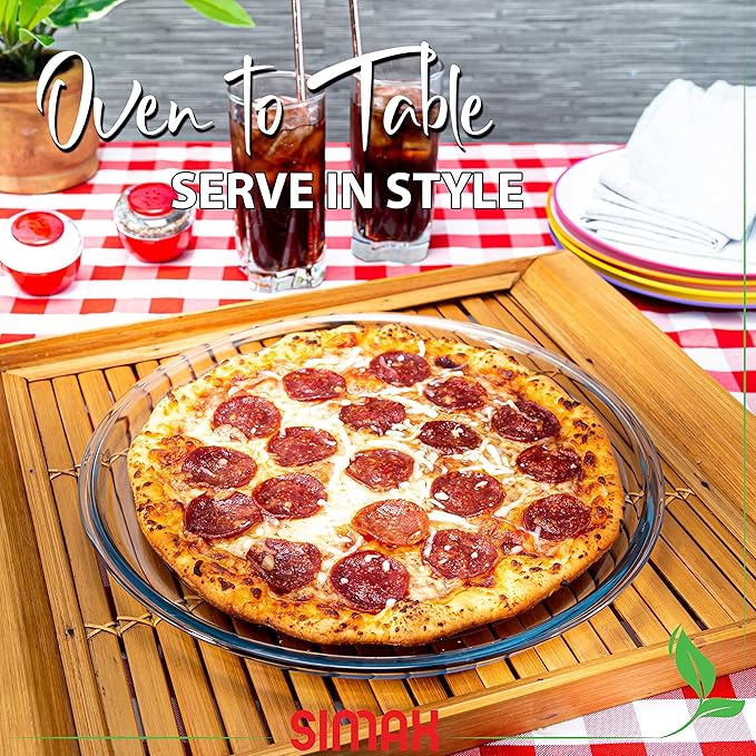 SIMAX Glass Pizza Pan for Oven: Borosilicate Glass Pizza Tray for Oven - 12.5-inch Pizza Pans - Pizza Plates - Pizza Tray Oven Pan - Round Pizza Pans Baking Sheet - Non Stick Pizza Pan 12.5 Inch