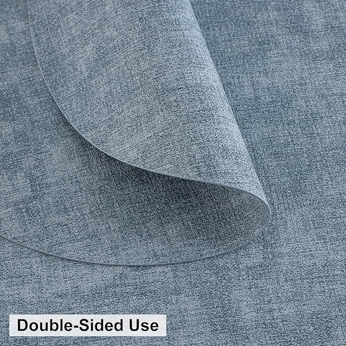 homing Round Faux Leather Placemat and Coaster 6 Packs, Washable Heat Resistant Dining Place Mats, Wipeable Double-Sided Table Mats for Indoor and Outdoor, Diameter 13 and 3.93 inch, Blue