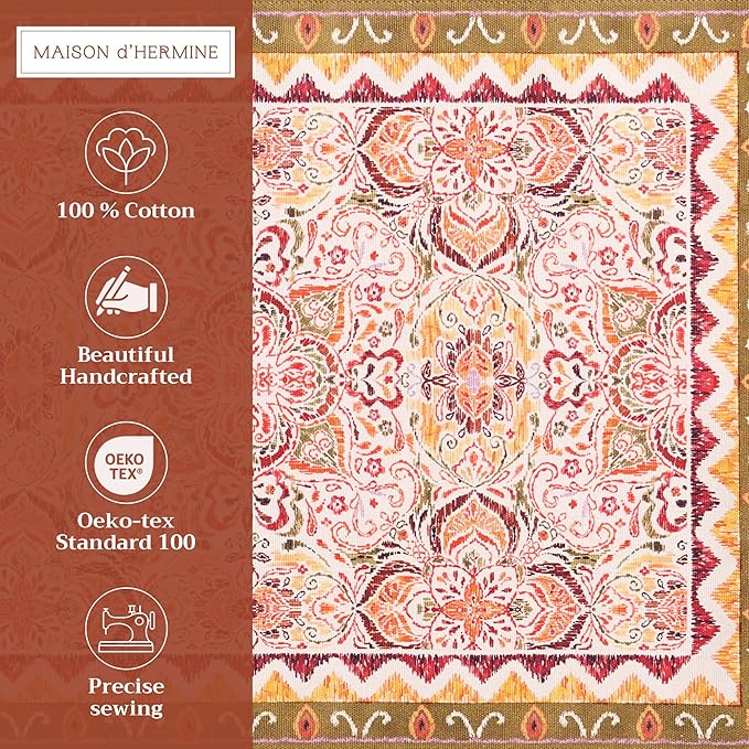 Maison d' Hermine Placemats Set of 4 100% Cotton Washable Cloth Place Mats, Reusable Table Mats for Thanksgiving Christmas Decorations Kitchen Dining Party Wedding Restaurant (Damask, 13" x 19")