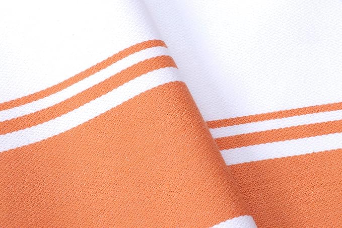 AMOUR INFINI Kitchen Towels 100% Cotton Pack of 4, Highly Absorbent Quick Drying Premium Striped Dish Towel for Kitchen with Hanging Loop Hand & Tea Towels (Orange)