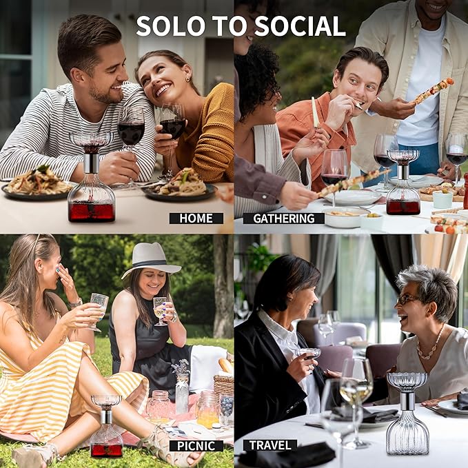 SOUL ONE Wine Decanter, Personal Portable Decanter(365ml), 100% Lead-free, Wine Gift, Wine Accessories, for Business Trip, Picnic,Sharing with Friends and Solitary Moment_Patterned