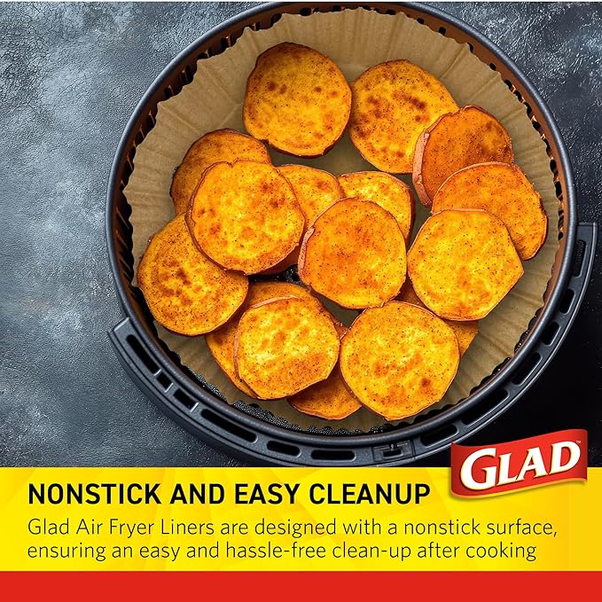 Glad Air Fryer Liners with Walls, Nonstick and Heat Resistant, Food Grade Material, Suitable for Round Air Fryers, Air Fryer Accessories, 7.9" - 100 Count