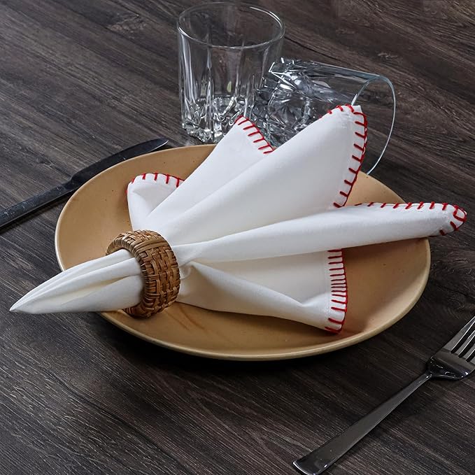 Bedding Craft Cotton Cloth Dinner Napkins Set of 12 – 18x18 Poppy Red Reusable Fabric Napkins with Blanket Stitch Selvedge – Washable Wedding Napkins for Dining Table Décor, Parties & Restaurants