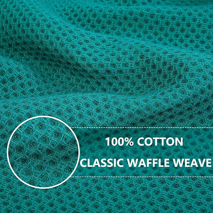 Homaxy 100% Cotton Waffle Weave Kitchen Dish Cloths, Ultra Soft Absorbent Quick Drying Dish Towels, 12 x 12 Inches, 8-Pack, Teal
