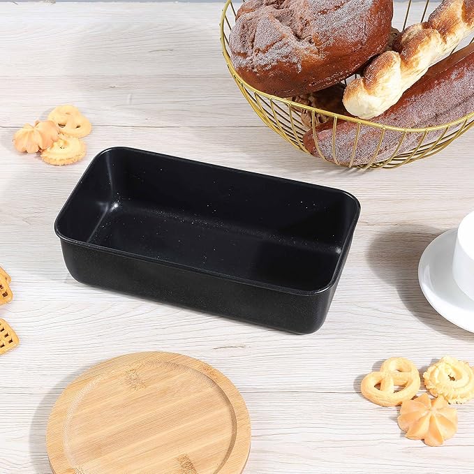 Herogo Non-Stick Loaf Pan, 9 x 5 Inch Stainless Steel Meatloaf Baking Pan for Baking Bread Meatloaf Brownie Lasagna, Black Rectangle Loaf Bakeware for Homemade Bread, Oven Safe