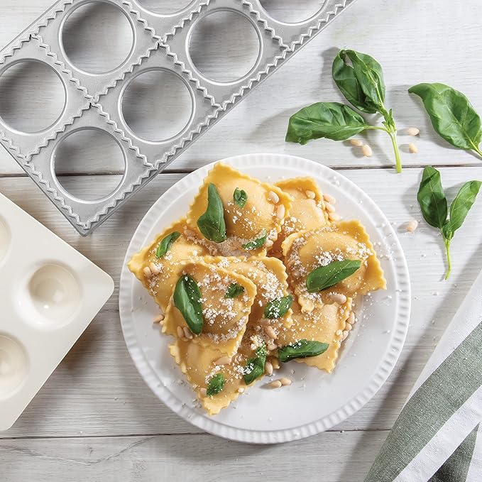 Ravioli Mold with Extra Large 2.5 Inch Squares- Authentic Ravioli Tray & Press, Makes 10 Italian Raviolis at Once, Easy to Use Pasta Maker Kit, Sturdy Construction- Xmas Holiday Seasonal Cooking Gift