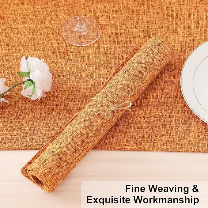Homaxy Cloths Placemats for Dining Table Set of 6, Heat Resistant Washable Cotton Linen Blend Table Mats, Ideal for Kitchen Party Dining Decoration, 13" x 19", Orange
