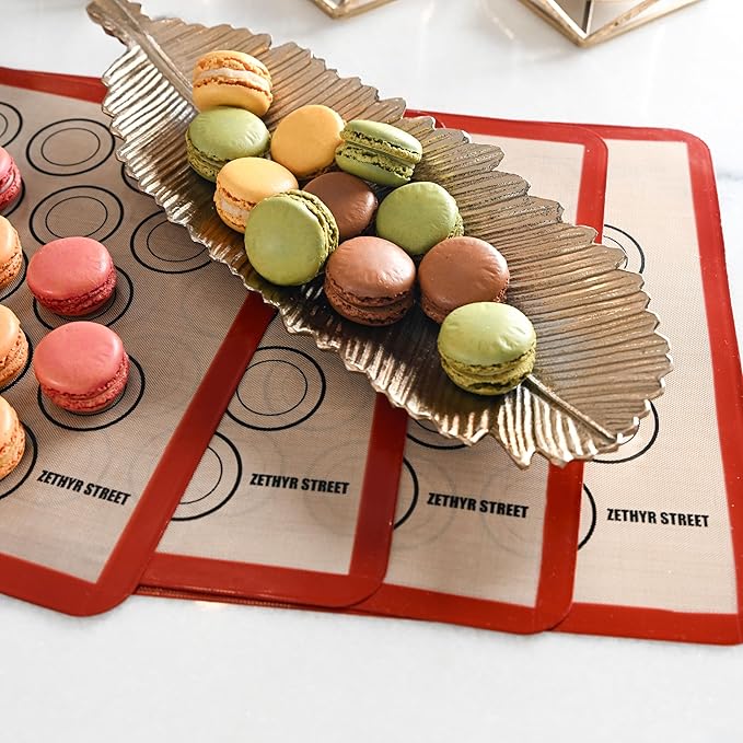Macaron Silicone Baking Mats - Set of 10 - Full Size - 16.5 x 24, Non-Stick Macaron Mat for Perfect Baking - Dishwasher & Oven Safe, Ideal for Macarons, Cookies, Bread, Red Border