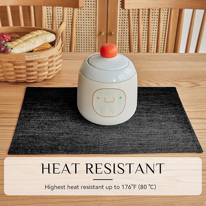 Softalker Faux Linen Placemats Set of 4-12 x 18 Inch, Heat Resistant Double Layered Durable Burlap Farmhouse Place Mats, Non-Slip Washable Rustic Table Mats for Dining, Kitchen, Party（Black