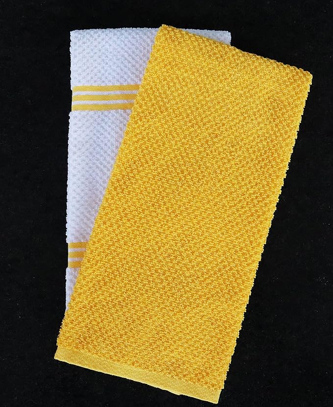 AMOUR INFINI Kitchen Towels Pack of 4 - Absorbent, Quick Drying Premium Cotton Tea Towel - Kitchen Linens 16x28 Inch Dish Towels with Hanging Loop (Yellow)