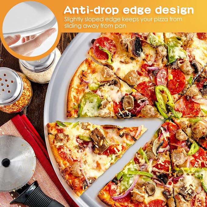 12 Pieces Pizza Pan Bulk Restaurant Aluminum Pizza Pan Set Round Pie Cake Plate Rust Free Cake Tray for Oven Baking Home Kitchen Restaurant Easy Clean(16 Inch)