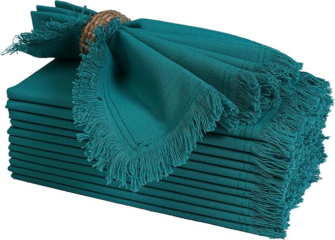 Bedding Craft Cotton Cloth Dinner Napkins Set of 12 – 18x18 Funfare with Frayed Selvedge Edges – Machine Washable Fabric Napkins for Weddings, Baby Showers, Parties & Everyday Dining