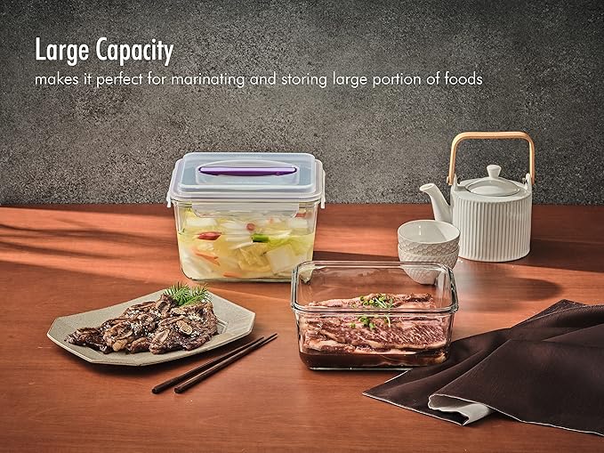 GLASSLOCK 61 Oz Glass Food Storage set of 2 – Large Capacity, Airtight & Leak-Proof, BPA Free Lid with Carry Handle, Microwave, Dishwasher, Fridge & Freezer Safe, Marinating, Sauce, Fruit Storage