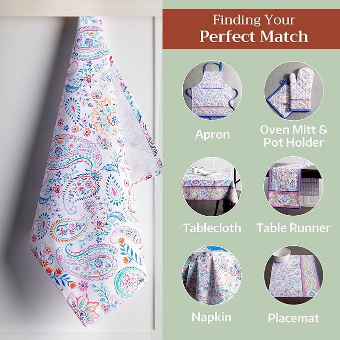 Maison d' Hermine Kitchen Towels Set of 3 100% Cotton 27.50" x 20" Reusable Cloth Tea Dish Towels Absorbent with Hanging Loop for Kitchen, Home, Dining, Cocktail Parties Spring/Summer (Indian Floral)